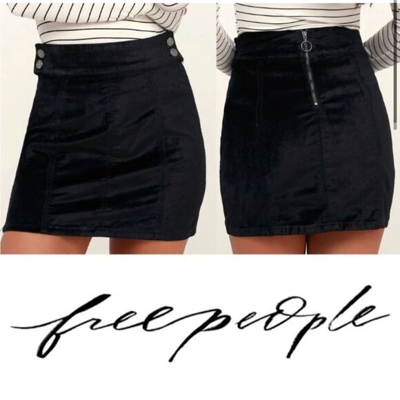 Free People Womens Black Velvet Kimora Side Button Mini Skirt Size 27 - Picture 2 of 9